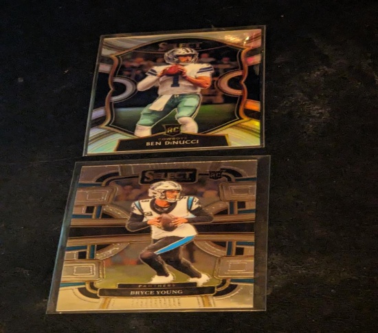 x2 QB lot includes bryce young RC and Ben Dinucci silver rc insert