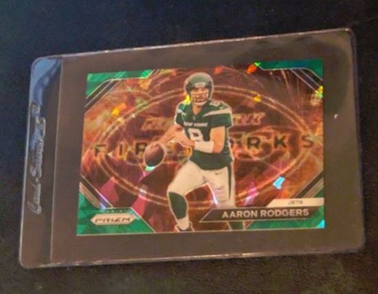 2023 Panini Prizm Jets Aaron Rodgers Fireworks Green Cracked Ice #F-7