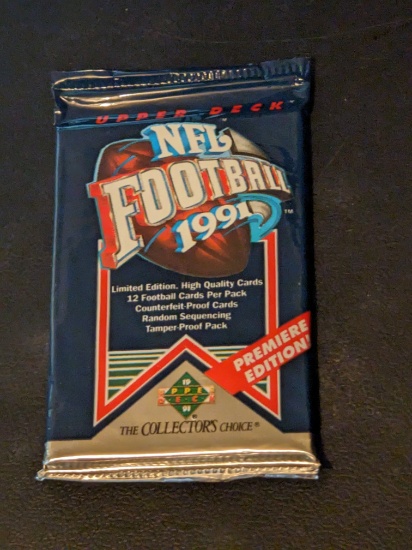 1991 Upper Deck NFL Football Premiere Edition Factory Sealed Fool Pack 12 Cards