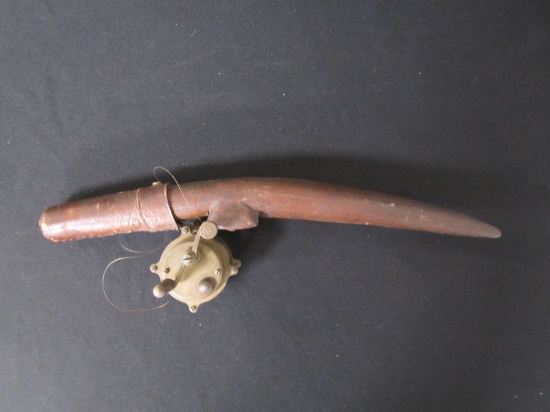SMALL ANTIQUE FISHING POLE WITH REEL