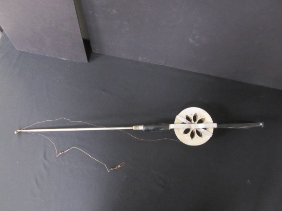 VINTAGE ANTIQUE FISHING POLE WITH REEL