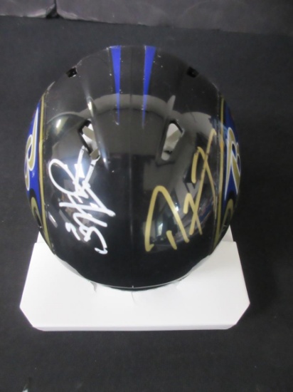 Ray Lewis Joe Flacco Signed Mini Helmet W/Coa