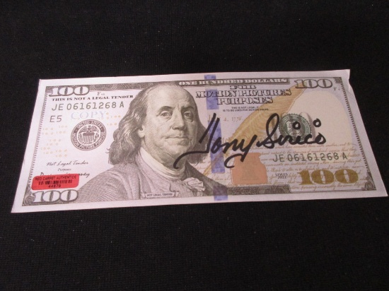 Tony Sirico signed Movie Prop $100 bill COA