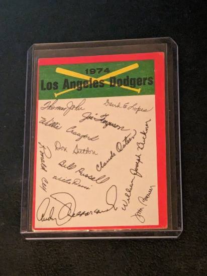 1974 Topps Baseball Card Team Checklist Los Angeles Dodgers tommy john listed