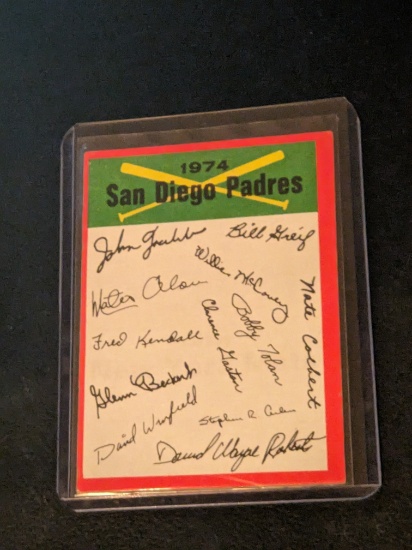 1974 TOPPS TEAM CHECKLIST SAN DIEGO PADRES with dave winfield listed