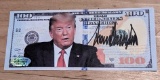 Donald Trump replica 100 dollar bill with coa