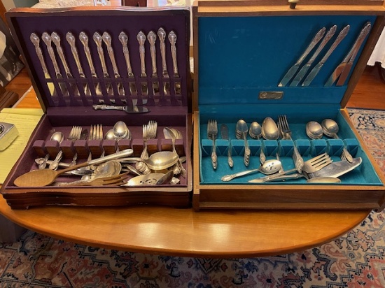 2 Wooden Chests of Flatware