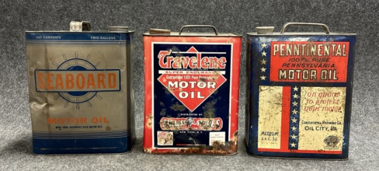 Lot 3 Seaboard Travelene  Penntinental 2 Gallon Motor Oil Cans