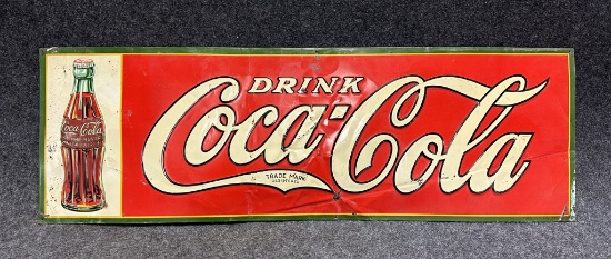 1930 Drink Coca Cola Christmas Bottle Single Sided Embossed Sign