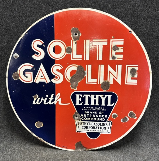 Solite Gasoline Ethyl 30" Curbside Porcelain Advertising Sign