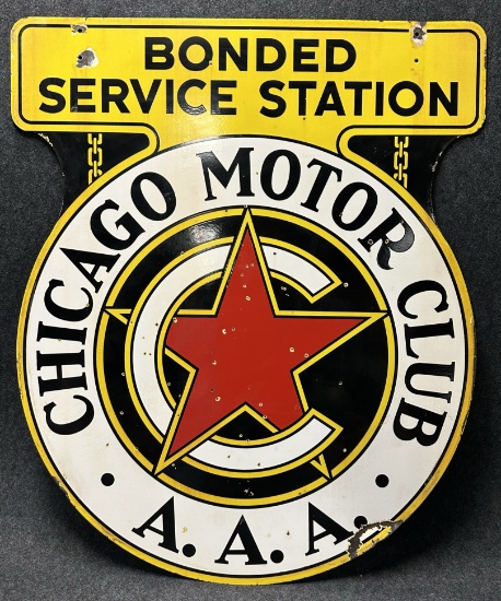 Chicago Motor Club Bonded Service Station Double Sided Porcelain Sign
