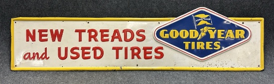 Goodyear Tires New  Used Treads Single Sided Tin Embossed Sign