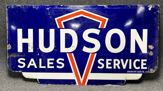 Hudson Sales Service Double Sided Hanging Porcelain Dealership Sign