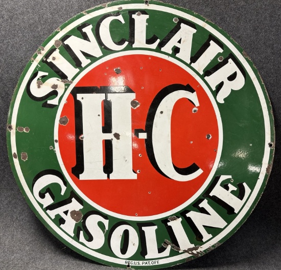 Sinclair Gasoline H-C 4' Double Sided Porcelain Advertising Sign