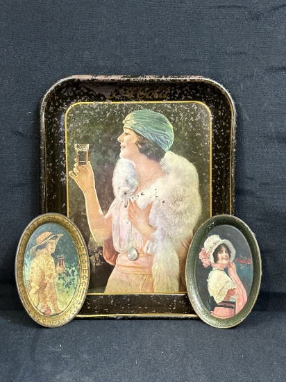 Lot of 3 Early Coca Cola Advertisings Soda Tray  Tip Trays