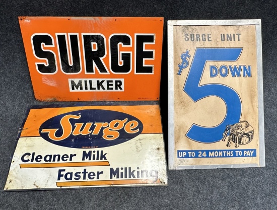 Lot 3 Surge Milker Tin Advertising Signs