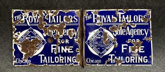 Royal Tailor's Fine Tailoring Double Sided Porcelain Flange Signs