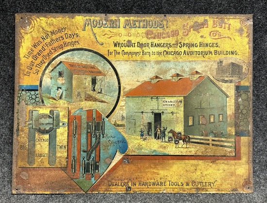 Chicago Butt Hinges Single Sided Tin 1880s Advertising Tool  Cutlery Sign