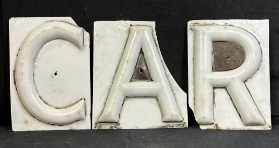 Original 1920s CAR Milk Glass Letters for Advertising Sign