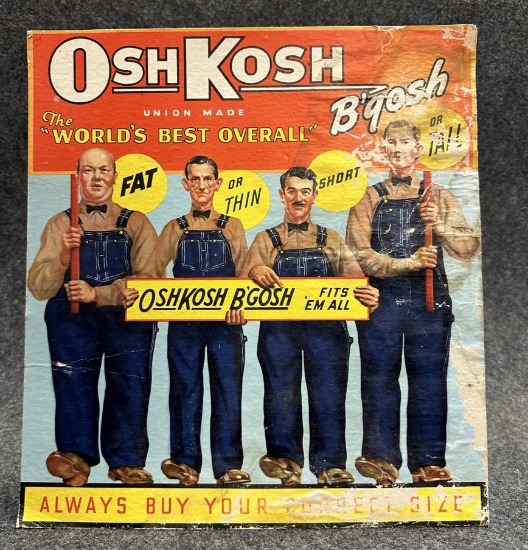 Oshkosh B'Gosh World's Best Overall Cardboard Easel Back 1920s Sign