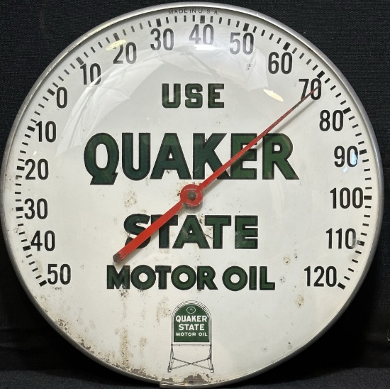Quaker State Motor Oil Advertising Glass Face Thermometer