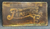 Pepsi Cola 5 Cent Double Dot Embossed Soda Advertising Sign