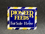 Pioneer Feeds For Sale Here Single Sided Porcelain Advertising Sign