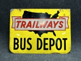 Trailways Double Sided Tin Metal Bus Depot Sign