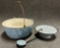 3 Piece Graniteware Blue  White Enamel Lot Pail Strainer  Ladle