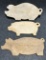 Lot of 3 Antique Pig Shaped Cutlery Cutting Boards