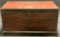 Antique Circa 1860 Red  Blue Grain Painted Flat Top Blanket Chest w Dovetailed Corners