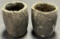 Pair Early Antique Iron Foundry Crucibles w Incredible Surface
