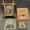 Lot of 4 Large 1850s-1870s Full Plate Tin Types w Tramp Art Frame  Hand Tinting
