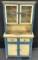 Antique Blue  White Painted 1 Piece Childrens Stepback Cupboard