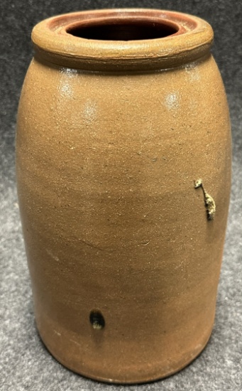 11" Redware Salt Glazed Jar w Droppings