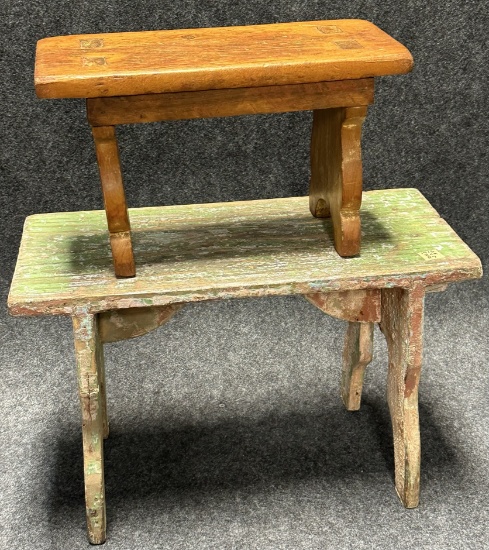 Pair Early Milking Stools w Great Surface