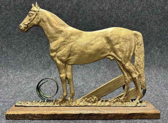 Antique Late 1890s Horse Mailbox Topper w Gold Gilt Paint