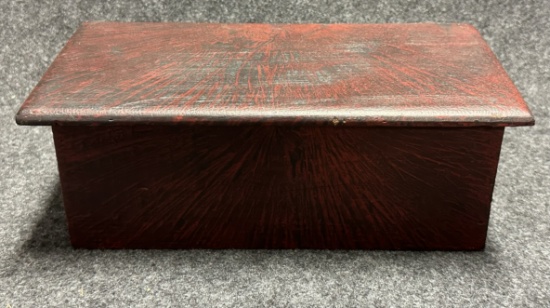 19th Century Grain Painted Red  Black Lidded Candle Box