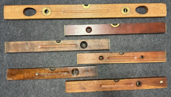 Lot of 6 Antique Wooden Stanley Levels including No 3 Sweetheart