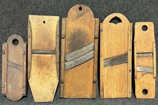 Lot 5 Antique Hand Carved Mid to Late 1800s Kraut Cutters