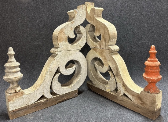 Antique Ornate Pair White Painted Late 1880s Wooden Corbels