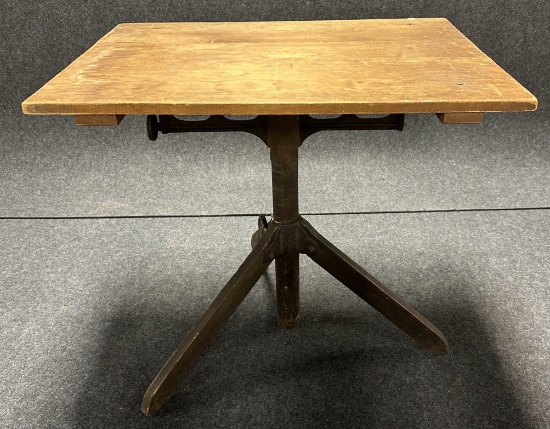 Antique Victor Mfg' Folding Drafting Table w Tripod Base from Loudonville Ohio