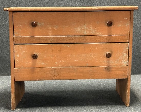 Antique 19th Century Salmon Painted Over Blue 2 Drawer Dresser