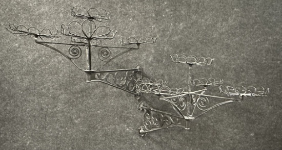 Pair 2 Antique Cast Aluminum Wall Mount Pivoting General Store Wire Spinning Displays