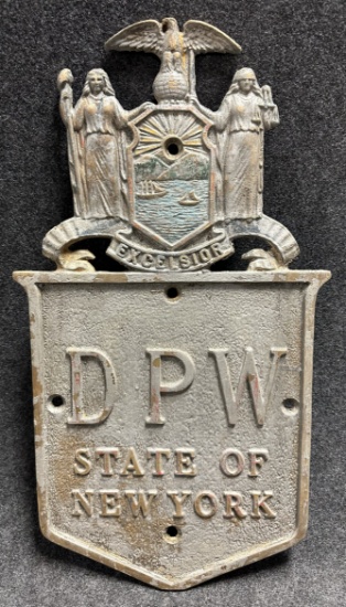 Antique Solid Brass Department Public Works State of New York Cast Building Marquee Sign