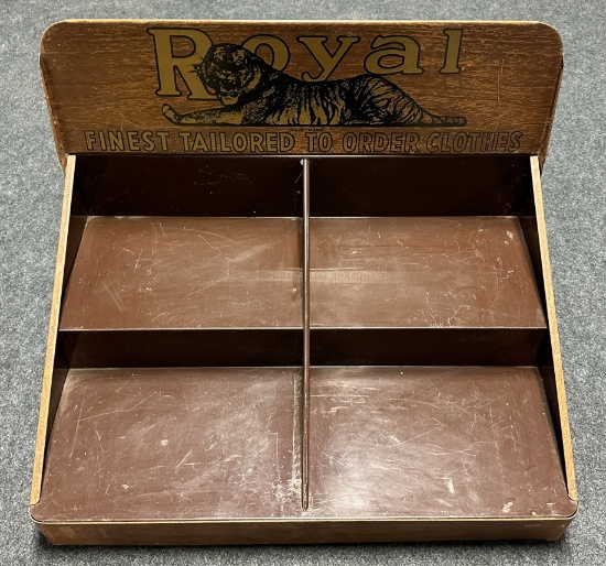 Antique Tin Litho Royal Tailoring 1920s Counter Top Advertising Display Shelf