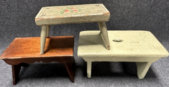 Lot of 3 Antique Late 1800s Small Cricket or Milking Stool Benches