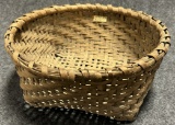 Antique Woven 19th C Splint Cheese Basket w Bentwood Trim