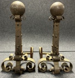 Antique Wrought Iron Arts  Crafts Andirons