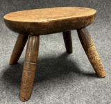 Antique 4 Peg Leg Wooden Milking Stool Signed by Maker